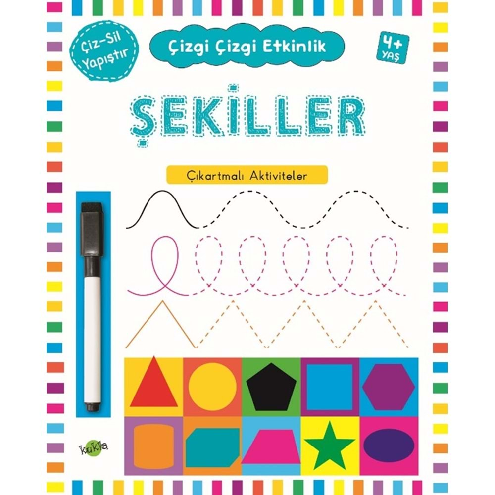 KUKLA ÇİZGİ ÇİZGİ ETKİNLİK -ŞEKİLLER (ÇIKARTMALI - ÇİZ SİL)