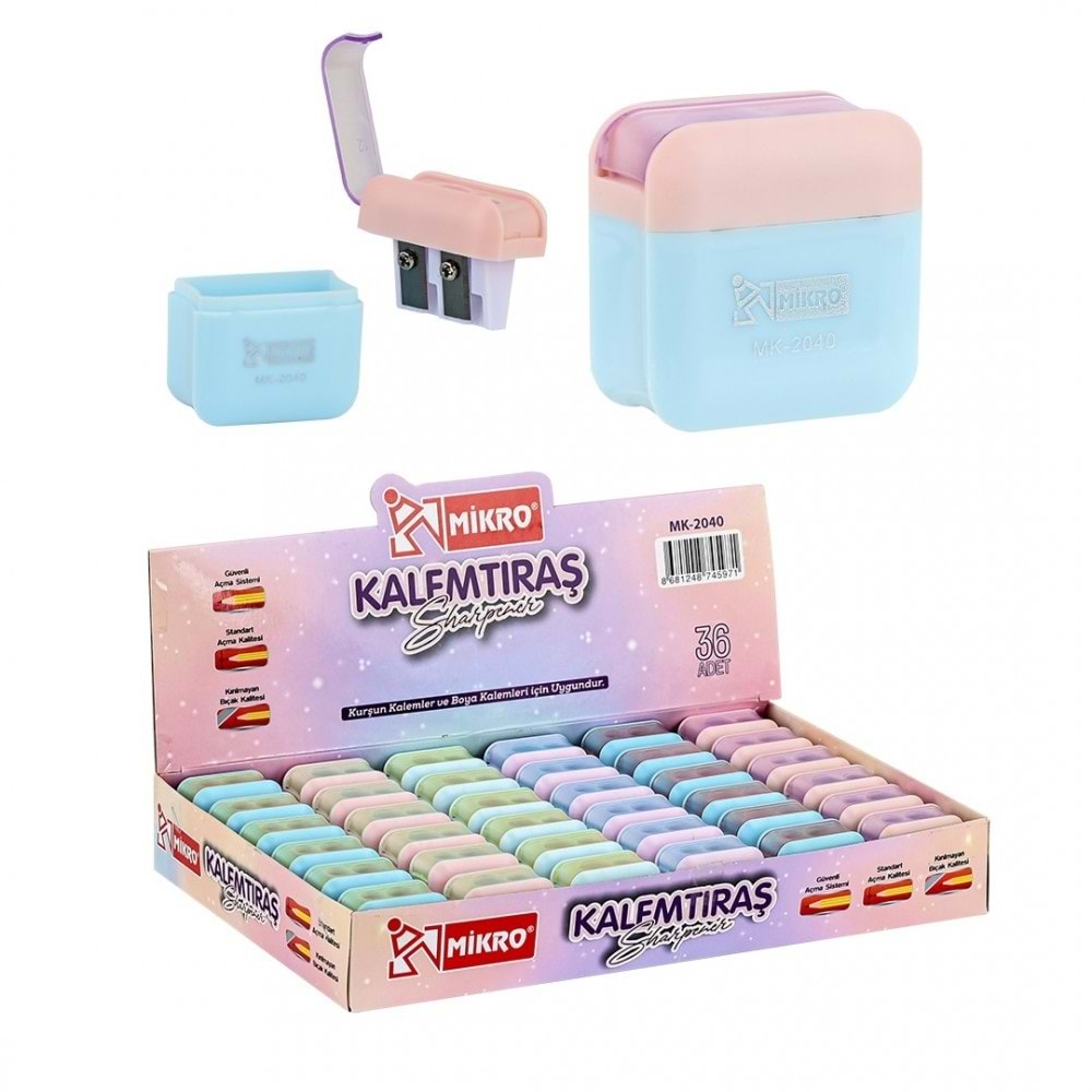 MİKRO KALEMTRAŞ ÇİFT HAZNELİ PASTEL MK-2040