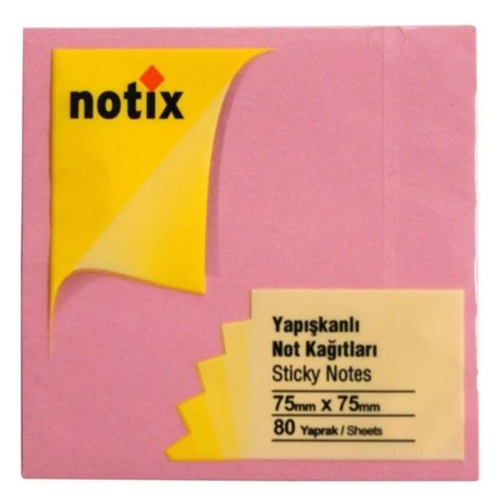 NOTİX YAPIŞKANLI NOT KAĞIDI 75*75 mm.PASTEL PEMBE
