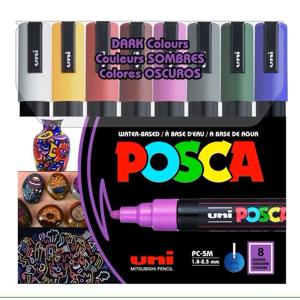 UNİ POSCA POSTER MARKÖRÜ 8 RENK KOYU PC-5M 1.8-2.5 MM.