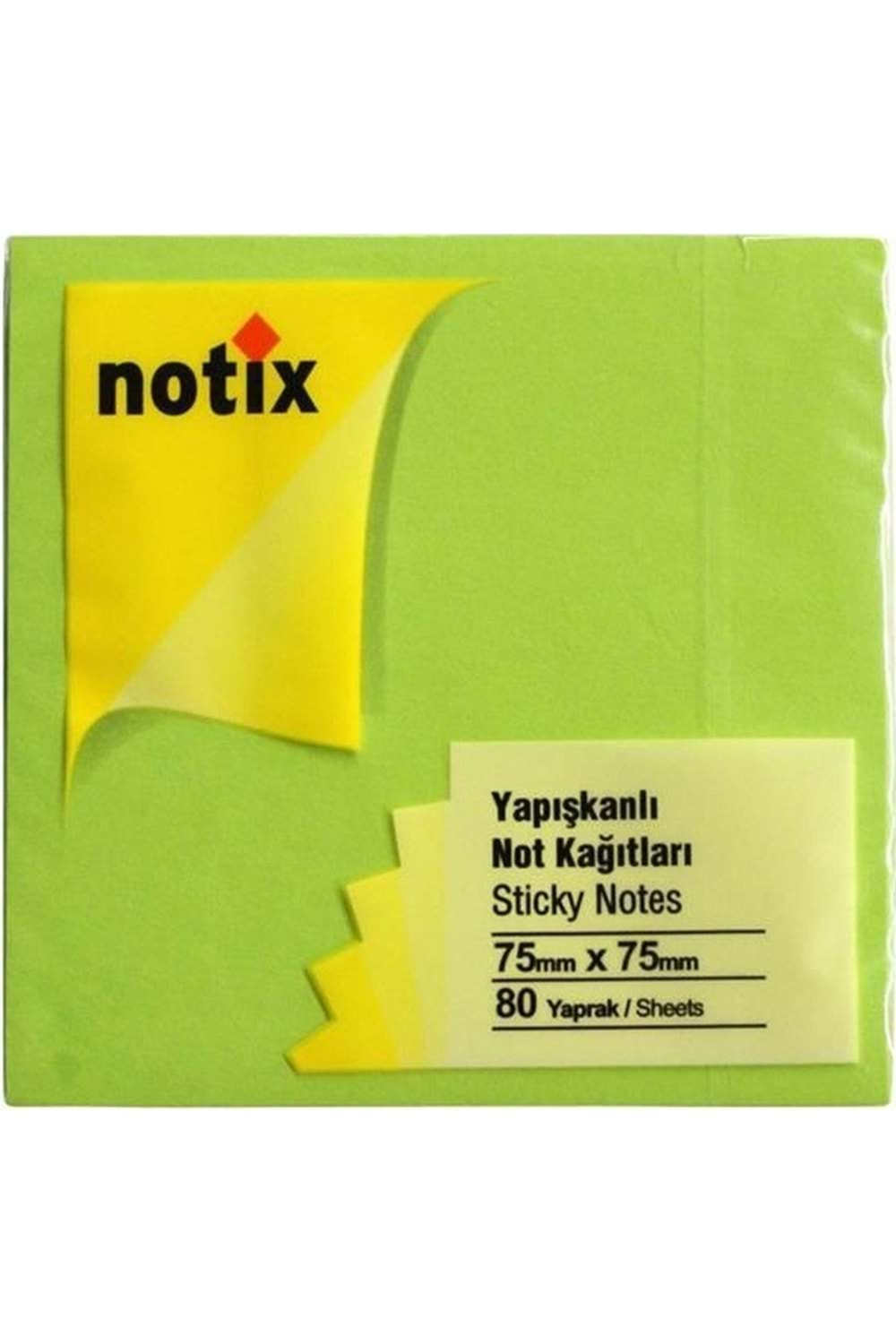 NOTİX YAPIŞKANLI NOT KAĞIDI 75*75 mm.NEON YEŞİL