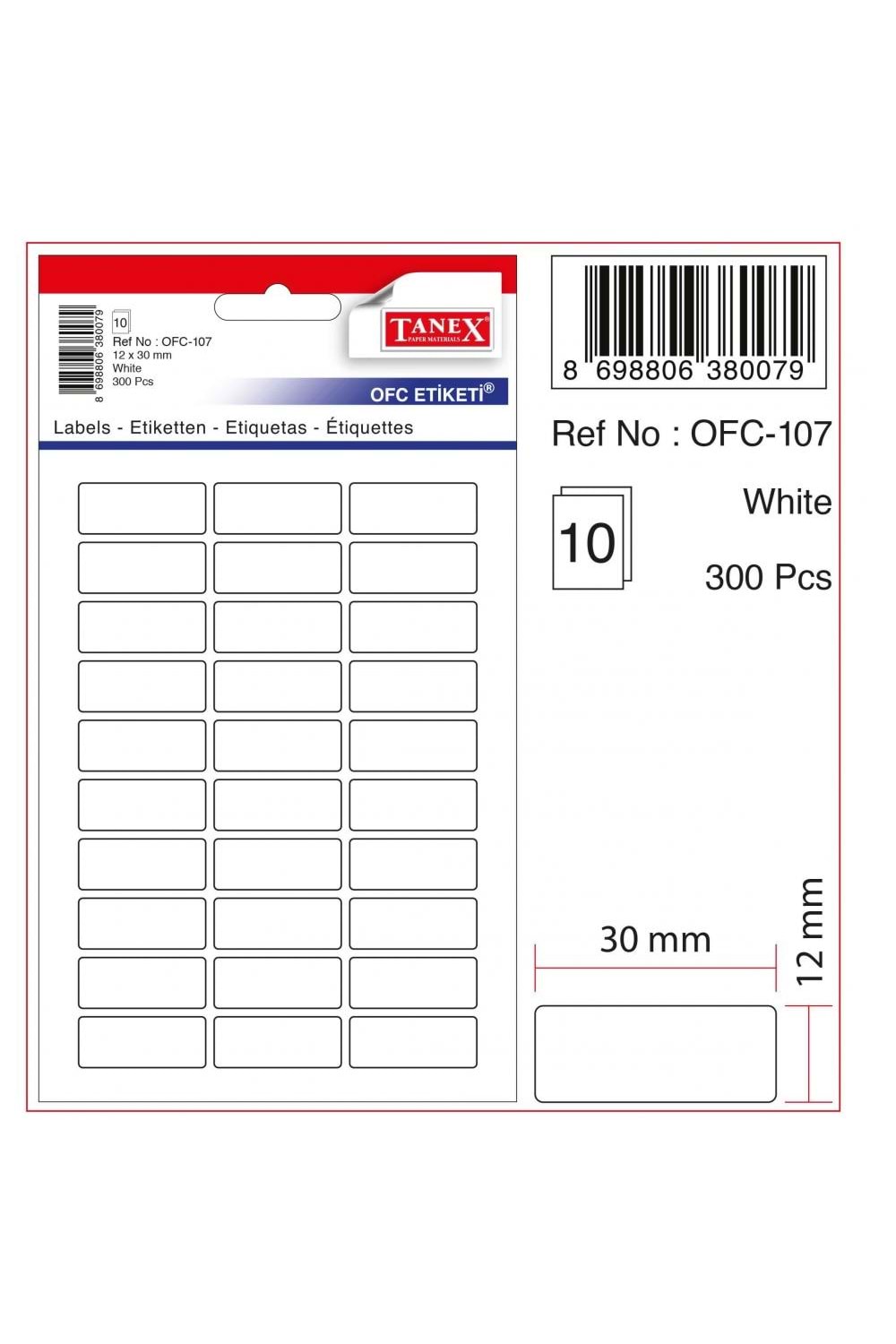 TANEX BEYAZ ÜRÜN ETİKETİ 300 LÜ 12*30 OFC-107