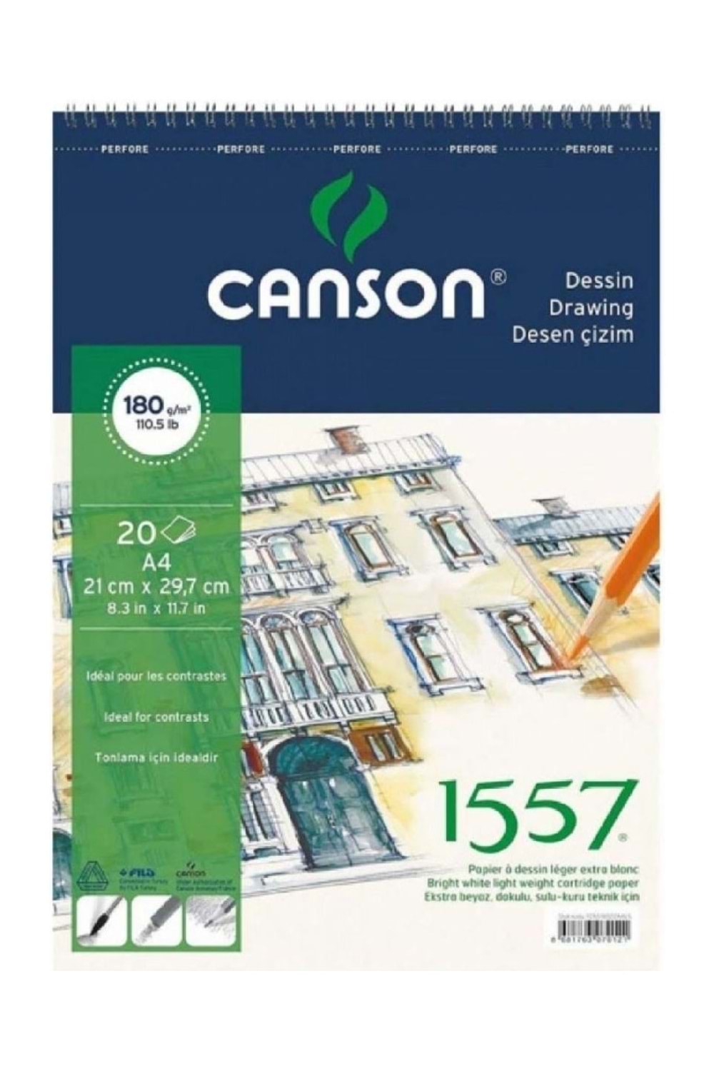 CANSON 1557 RESİM VE ÇİZİM BLOK 180 GR A4 20 YP.ÜSTTEN SPİRALLİ