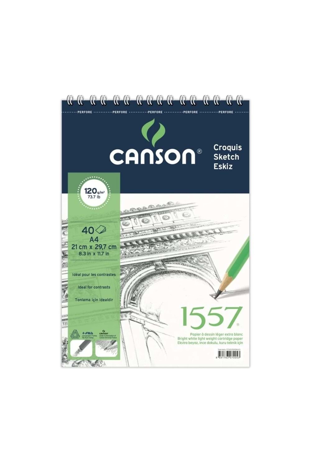 CANSON 1557 RESİM VE ÇİZİM BLOK 120 GR A4 40 YP.ÜSTTEN SPİRALLİ