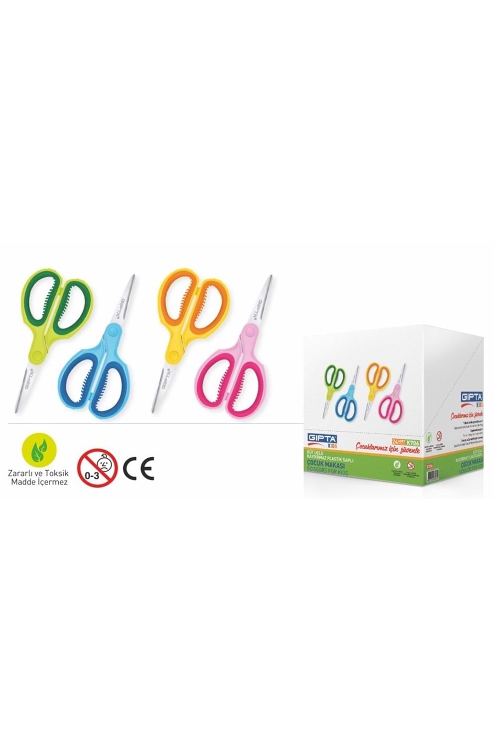 GIPTA ÇOCUK MAKASI KAUÇUK SAPLI 24 LÜ PK.KÜT UÇLU K706