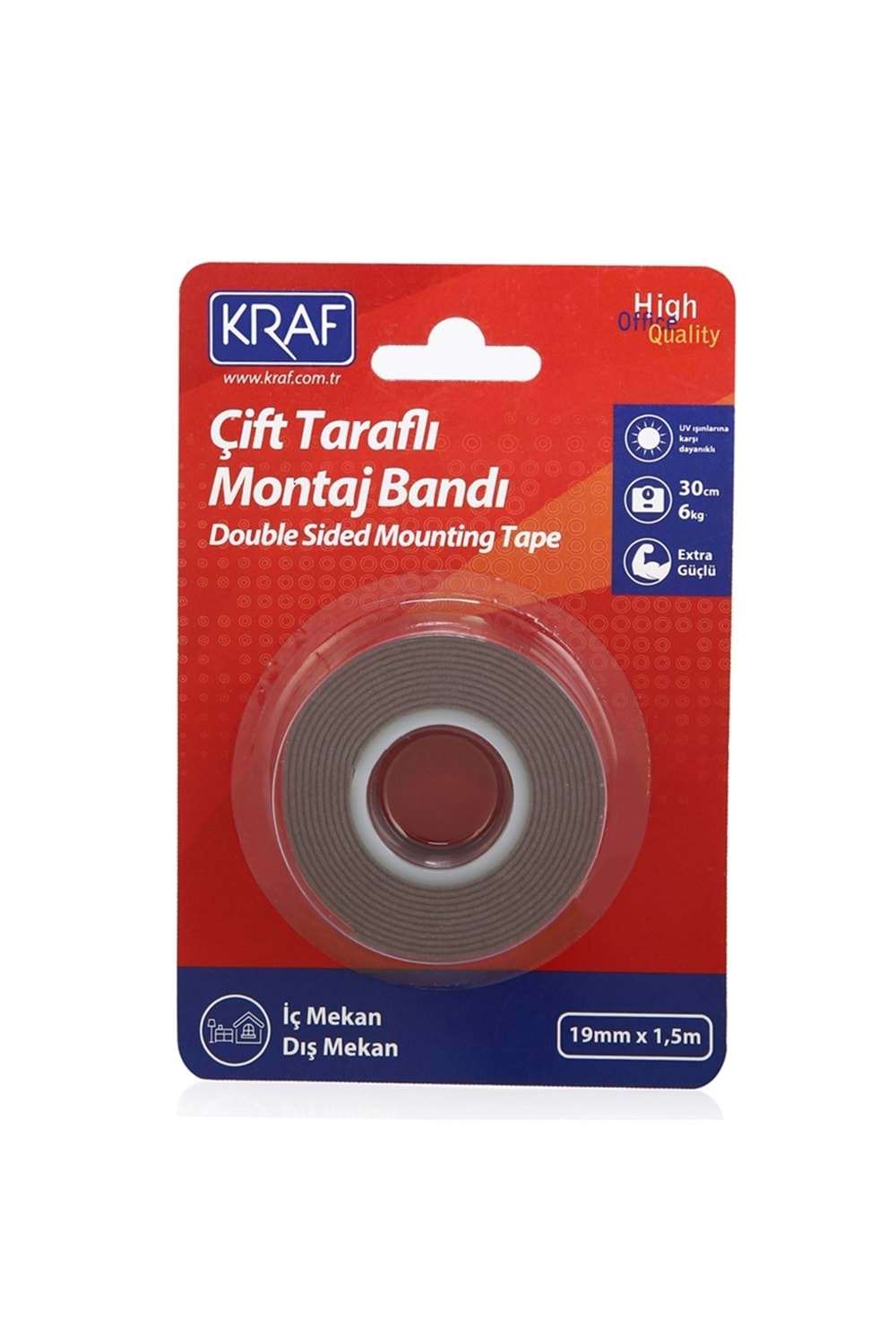 KRAF ÇİFT TARAFLI MONTAJ BANDI 19MM*1,5M. KOD:2520