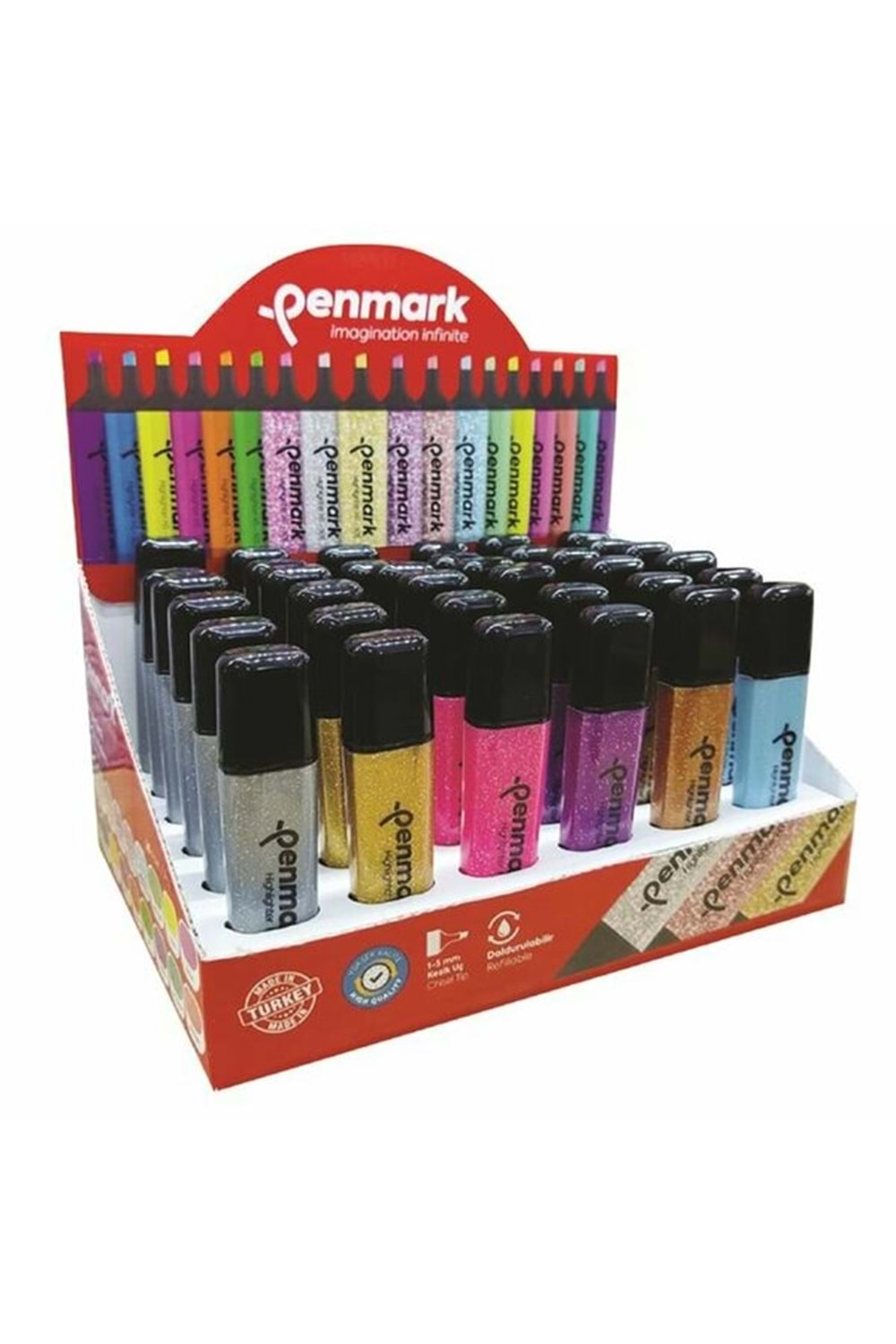 PENMARK FOSFORLU KALEM METALİK SİMLİ 60 LI STAND 6 RENK