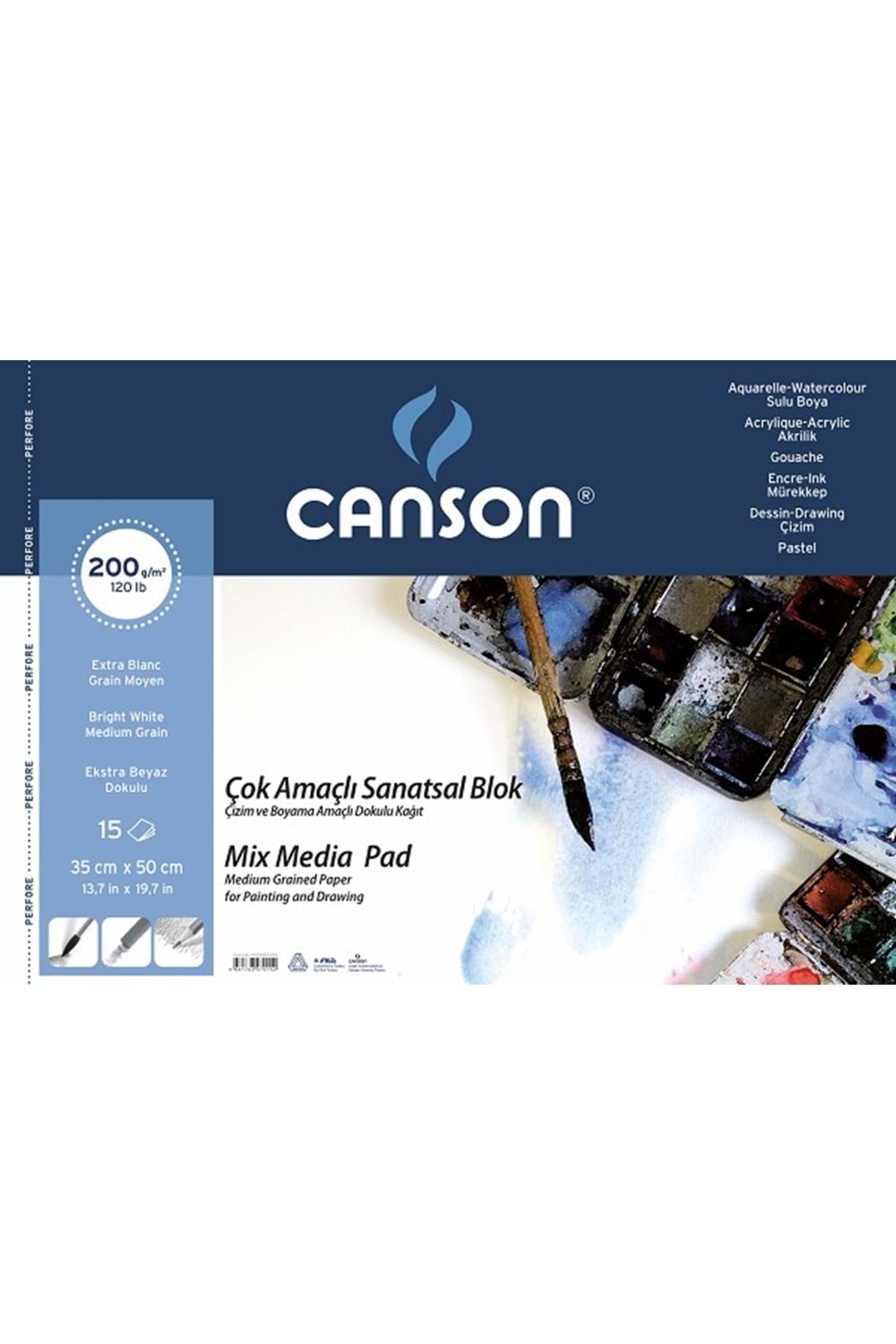CANSON RESİM BLOK DOKULU 200 GR. 35*50 CM.15YP.SPİRALLİ
