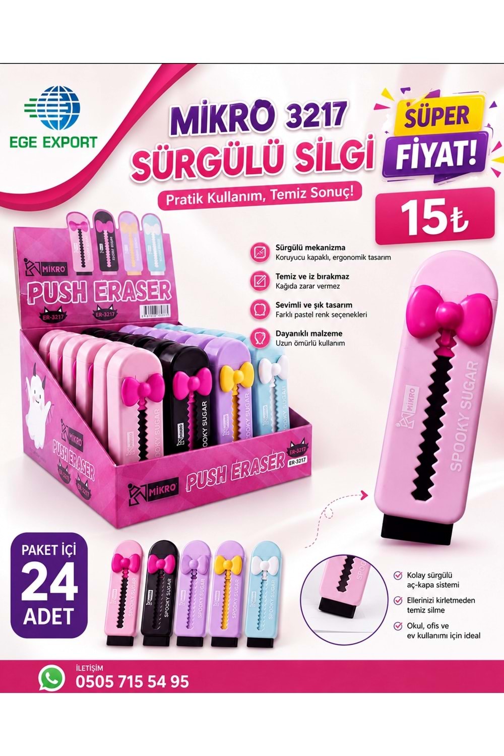 MİKRO SÜRGÜLÜ SİLGİ FİYONK FİGÜRLÜ ER-3217
