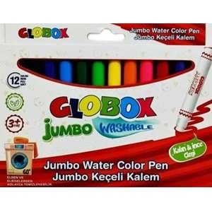 GLOBOX JUMBO KEÇELİ KALEM 12 RENK YIKANABİLİR