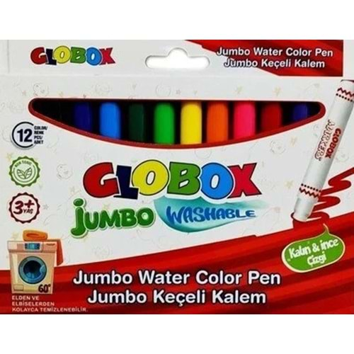 GLOBOX JUMBO KEÇELİ KALEM 12 RENK YIKANABİLİR