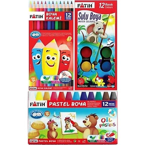 FATİH 3 LÜ BOYA SETİ (12 PASTEL+12 SULU+12 KURU BOYA)