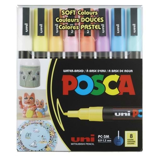 UNİ POSCA AKRİLİK KALEM 8 RENK SOFT PC-3M 0.9-1.3 MM.