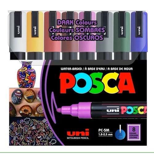 UNİ POSCA POSTER MARKÖRÜ 8 RENK KOYU PC-5M 1.8-2.5 MM.