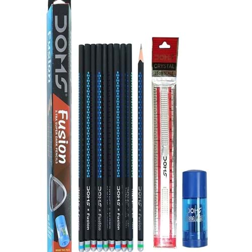 DOMS FUSİON KURŞUN KALEM 12 ADET+KALEMTRAŞ+15 CM.CETVEL 7763