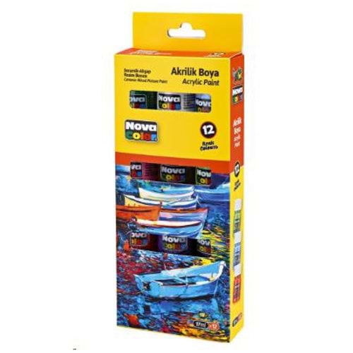 NOVA COLOR AKRİLİK BOYA 12 RENK ŞİŞE 17 ML.NC-2008