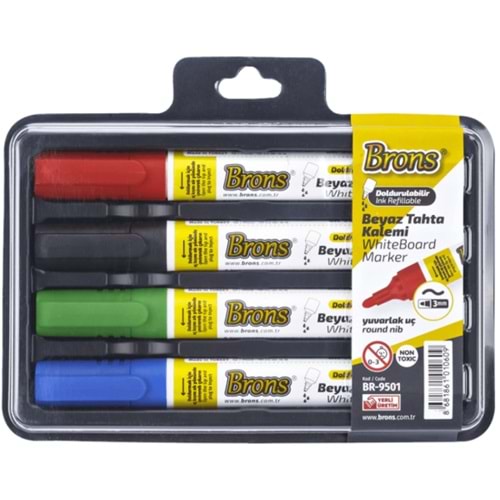 BRONS BEYAZ TAHTA KALEMİ 4 RENK BLİSTER BR-9501