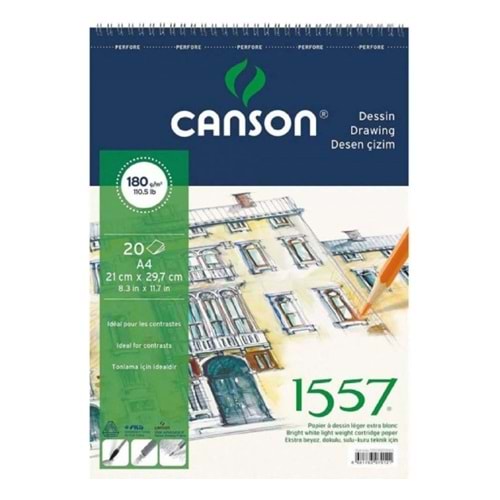 CANSON 1557 RESİM VE ÇİZİM BLOK 180 GR A4 20 YP.ÜSTTEN SPİRALLİ