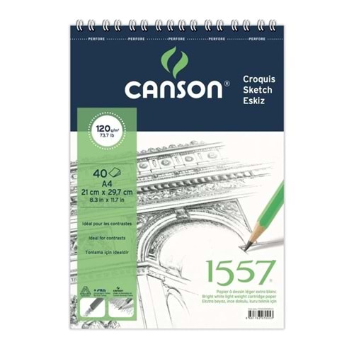 CANSON 1557 RESİM VE ÇİZİM BLOK 120 GR A4 40 YP.ÜSTTEN SPİRALLİ