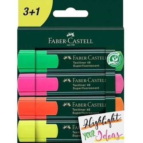 FABER-CASTELL FOSFORLU KALEM-48 TEXTLİNER 4 LÜ SET KLASİK