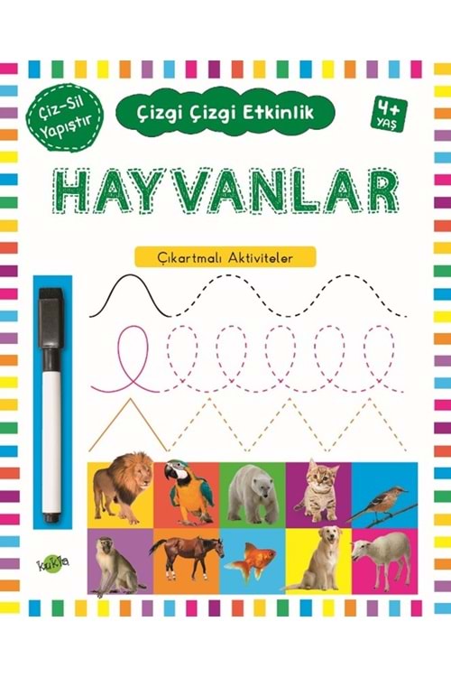 KUKLA ÇİZGİ ÇİZGİ ETKİNLİK - HAYVANLAR (ÇIKARTMALI - ÇİZ SİL)