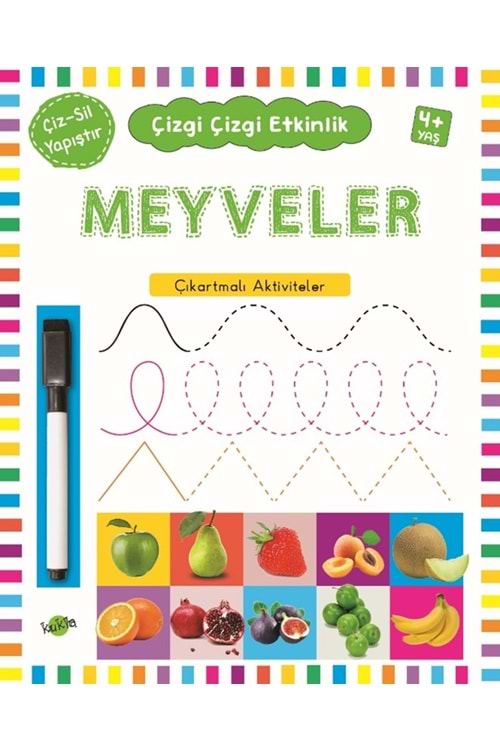 KUKLA ÇİZGİ ÇİZGİ ETKİNLİK-MEYVELER (ÇIKARTMALI - ÇİZ SİL)