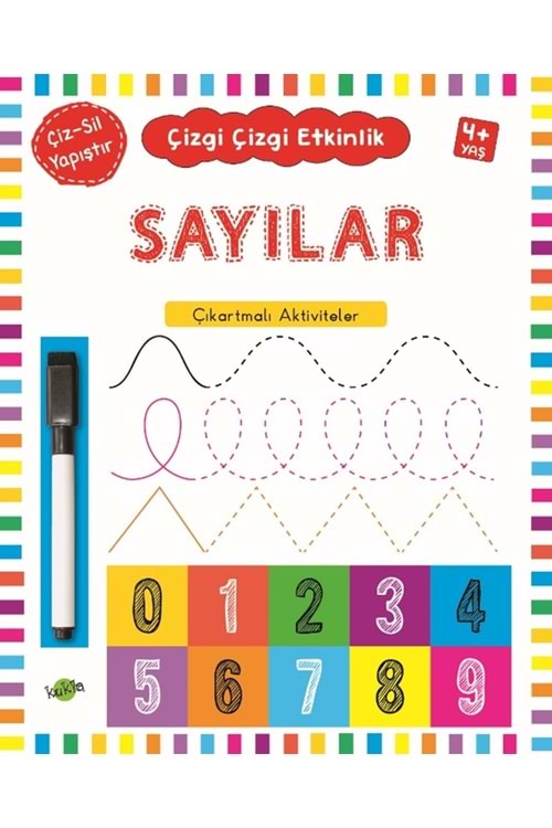 KUKLA ÇİZGİ ÇİZGİ ETKİNLİK -SAYILAR (ÇIKARTMALI - ÇİZ SİL)