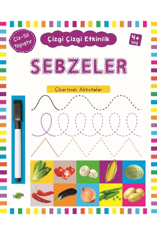 KUKLA ÇİZGİ ÇİZGİ ETKİNLİK-SEBZELER (ÇIKARTMALI-ÇİZ SİL)