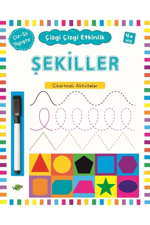 KUKLA ÇİZGİ ÇİZGİ ETKİNLİK -ŞEKİLLER (ÇIKARTMALI-ÇİZ SİL)