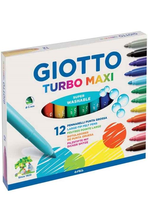 GIOTTO KEÇELİ BOYA KALEMİ 12 RENK TURBO MAXI-YIKANABİLİR