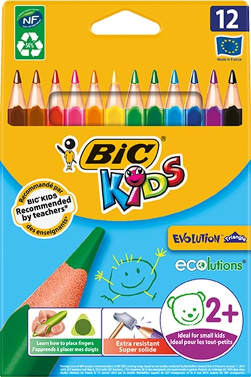 BİC JUMBO KURU BOYA KALEMİ 12 RENK ÜÇGEN EVOLUTİON