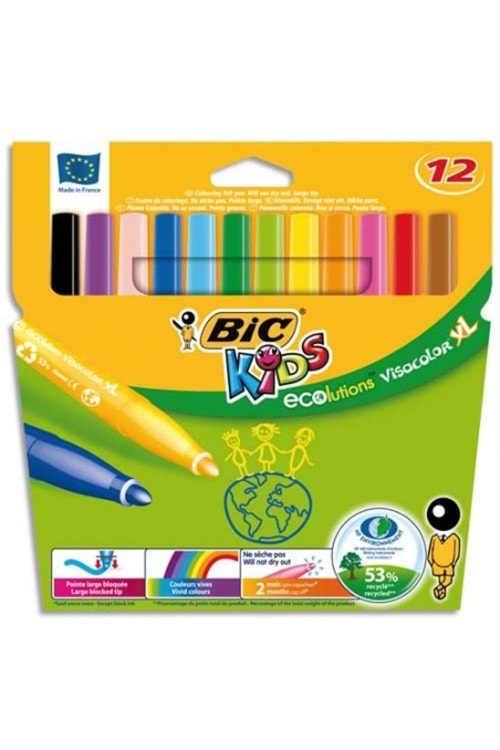 BİC JUMBO KEÇELİ KALEM 12 RENK YIKANABİLİR VİSACOLOR