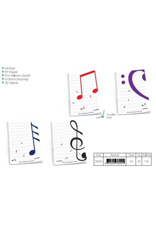 ÇINAR MÜZİK DEFTERİ 30 YP.A4 SPİR.PLASTİK KPK.-JAZZ 38000