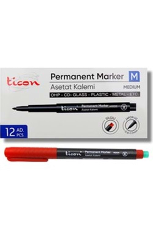 TİCON ASETAT-PERMANENT KALEM (M) KIRMIZI