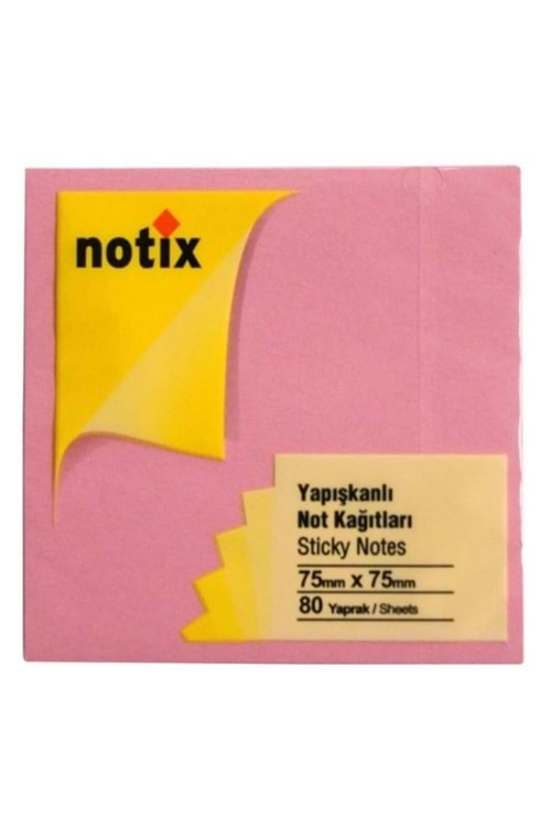 NOTİX YAPIŞKANLI NOT KAĞIDI 75*75 mm.PASTEL PEMBE