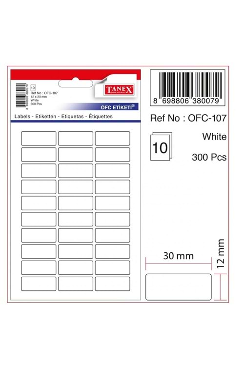 TANEX BEYAZ ÜRÜN ETİKETİ 300 LÜ 12*30 OFC-107