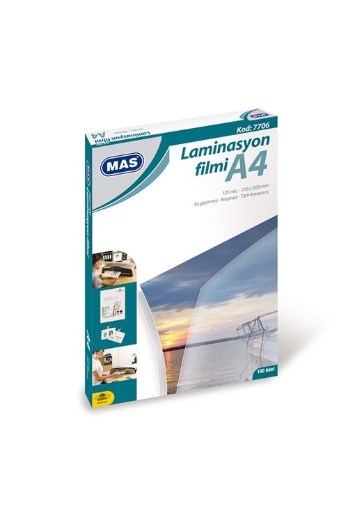 MAS LAMİNASYON FİLMİ A4 125 MİC.100 LÜ PK.KOD:7706