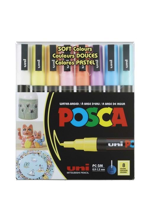 UNİ POSCA AKRİLİK KALEM 8 RENK SOFT PC-3M 0.9-1.3 MM.