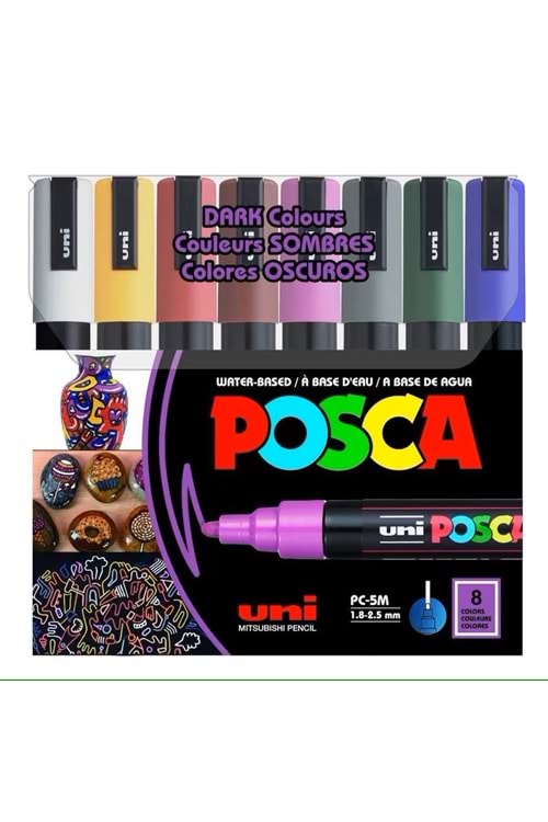 UNİ POSCA POSTER MARKÖRÜ 8 RENK KOYU PC-5M 1.8-2.5 MM.