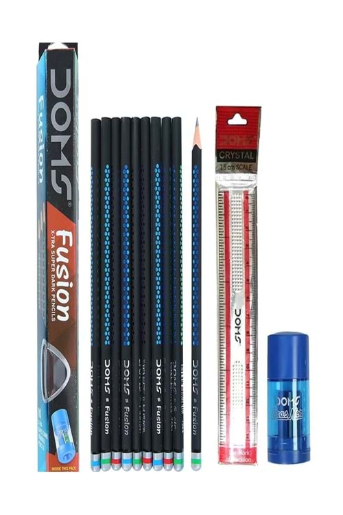 DOMS FUSİON KURŞUN KALEM 12 ADET+KALEMTRAŞ+15 CM.CETVEL 7763