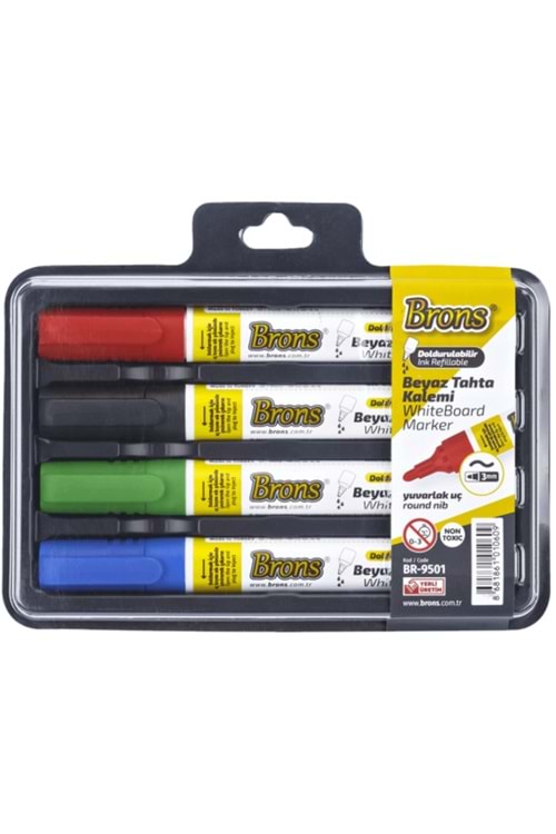 BRONS BEYAZ TAHTA KALEMİ 4 RENK BLİSTER BR-9501