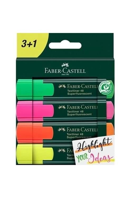 FABER-CASTELL FOSFORLU KALEM-48 TEXTLİNER 4 LÜ SET KLASİK