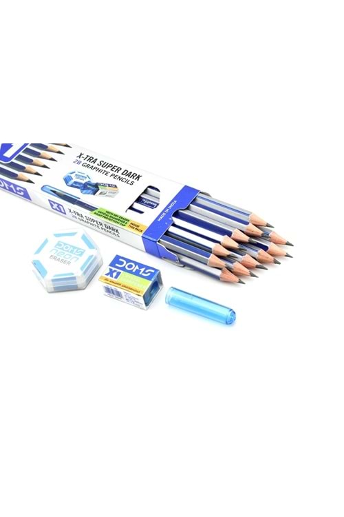 DOMS X1 KURŞUN KALEM 12 ADET KALEMTRAŞ+SİLGİ KOD:7150