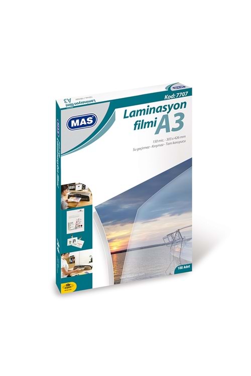 MAS LAMİNASYON FİLMİ A3 125 MİC.100 LÜ PK.KOD:7707