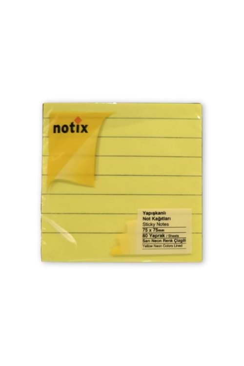 NOTİX YAPIŞKANLI NOT KAĞIDI 75*75 mm.NEON SARI ÇİZGİLİ