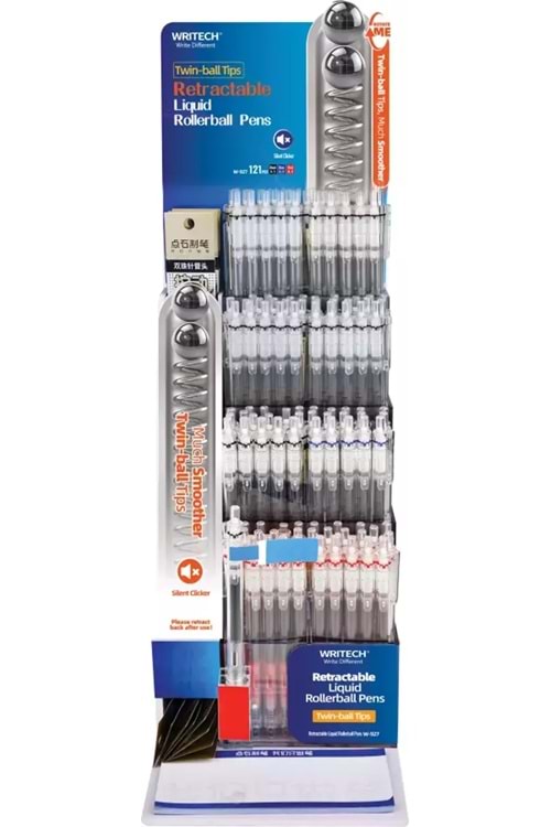 WRITECH W-927 BASMALI ROLLER 0,5 MM 120 Lİ STAND MAVİ-SİYAH-KIRMIZI