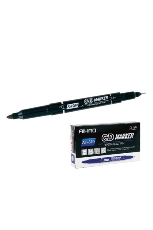 AIHAO ASETAT KALEM SİYAH ÇİFT UÇLU 12 Lİ PK.AH-319