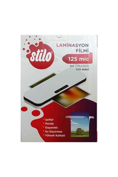 STİLO LAMİNASYON FİLMİ A4 125 MİC.100 LÜ PK.