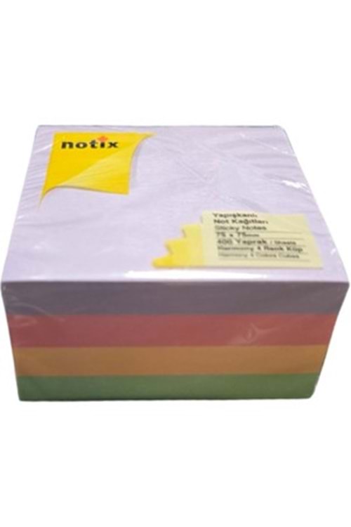 NOTİX YAPIŞKANLI NOT KAĞIDI 75*75 mm.HARMONY 4 RENK 400 LÜ