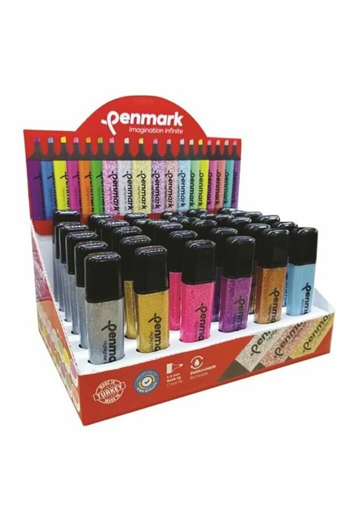 PENMARK FOSFORLU KALEM METALİK SİMLİ 60 LI STAND 6 RENK